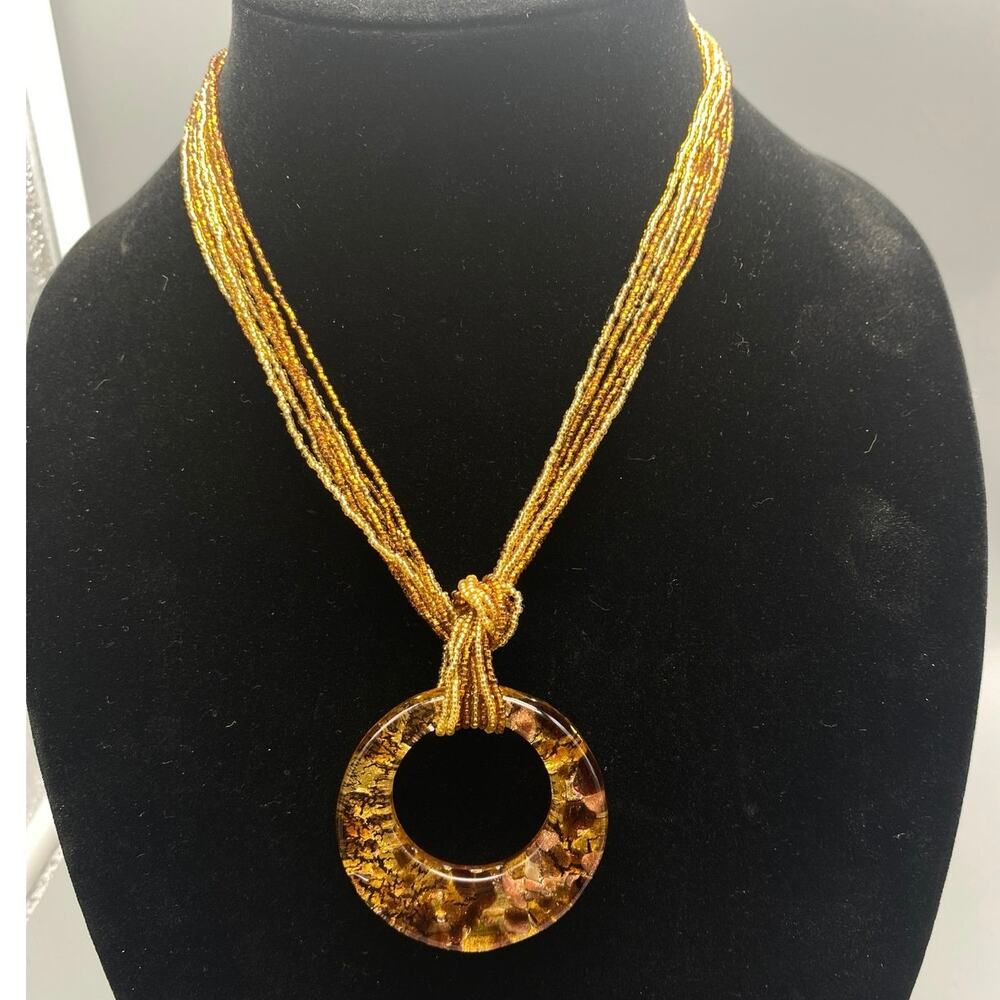 Multi strand glass bead Glass‎ pendant necklace Glass Pendant boho Art wear